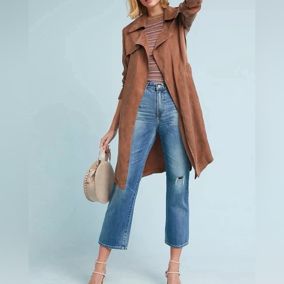 Anthropologie Moth Lightweight Flowy Brown Carrie Trench Coat Cupro Small S - Picture 2 of 11